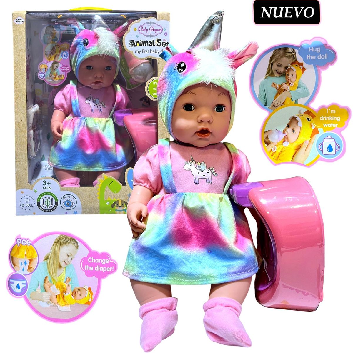 GENERICO - Juguete Muñeca Bebé Real Unicornio más Accesorios