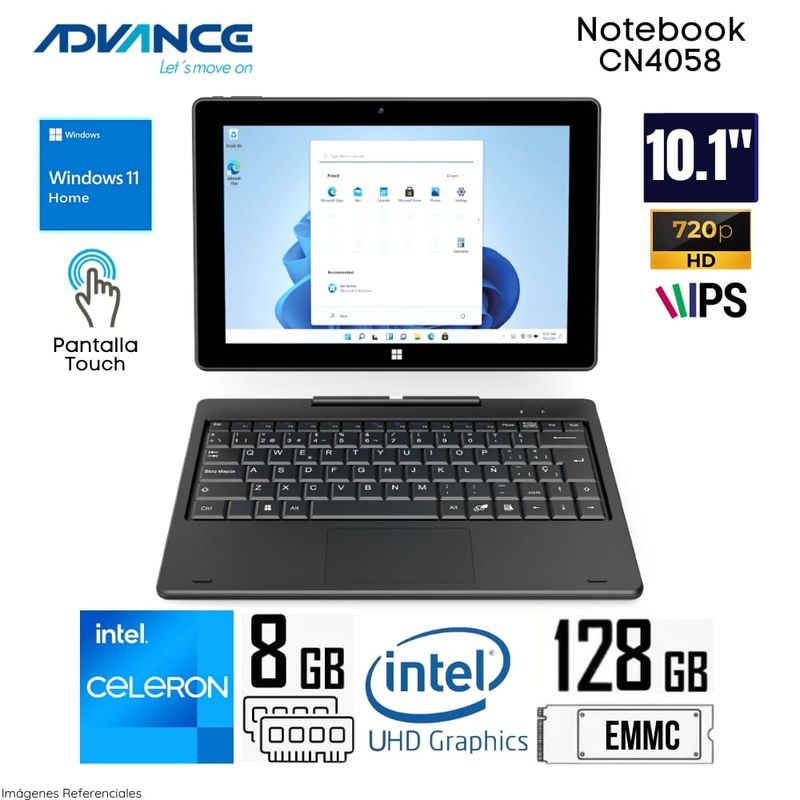 ADVANCE - Laptop Advance CN4058 2 en 1 Celeron N4020 8GB/ 128GB 10.1"  Pantalla táctil Wind 11