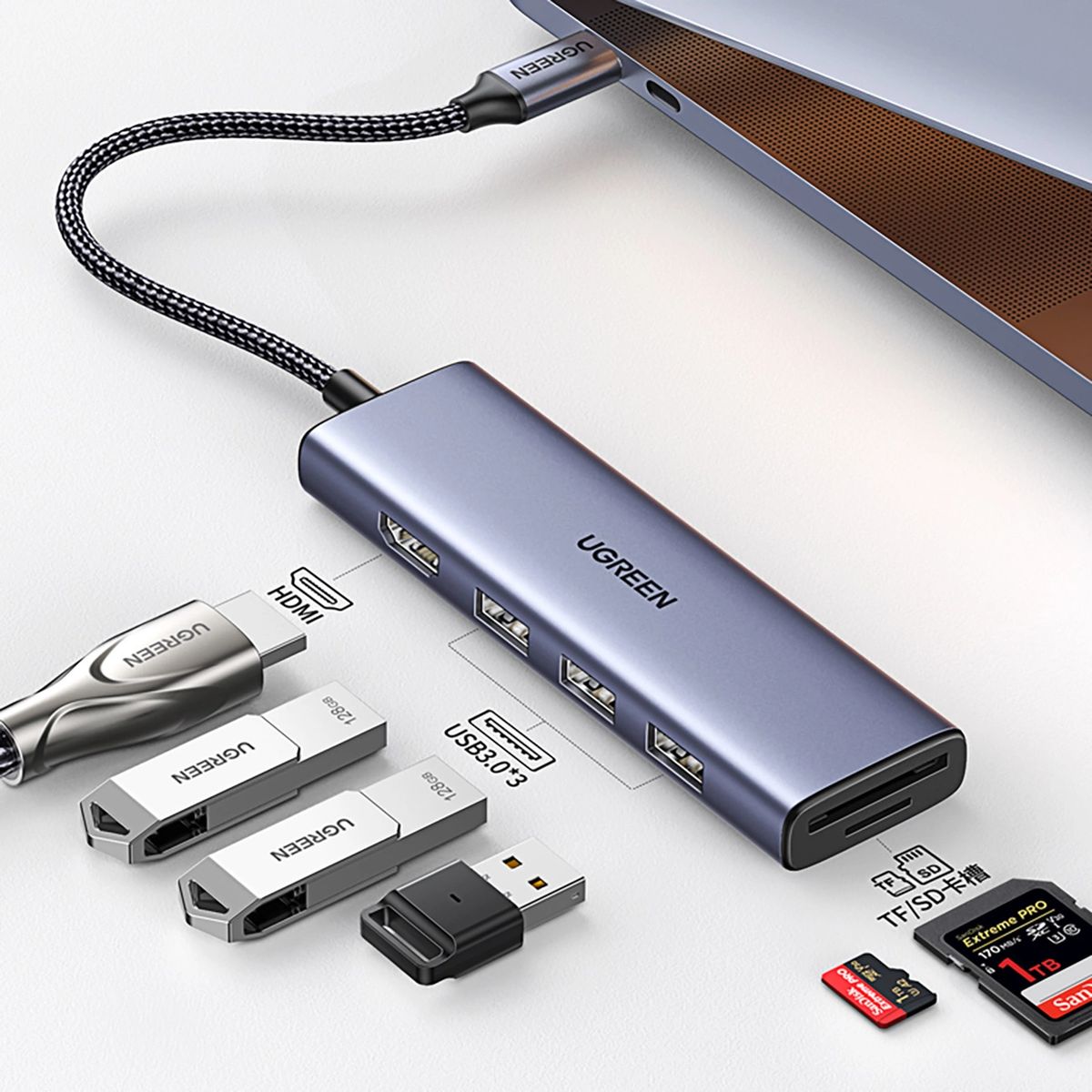 UGREEN - Ugreen Hub USB-C 6 en 1 4K HDMI USB-C SD CM511 - 20956A