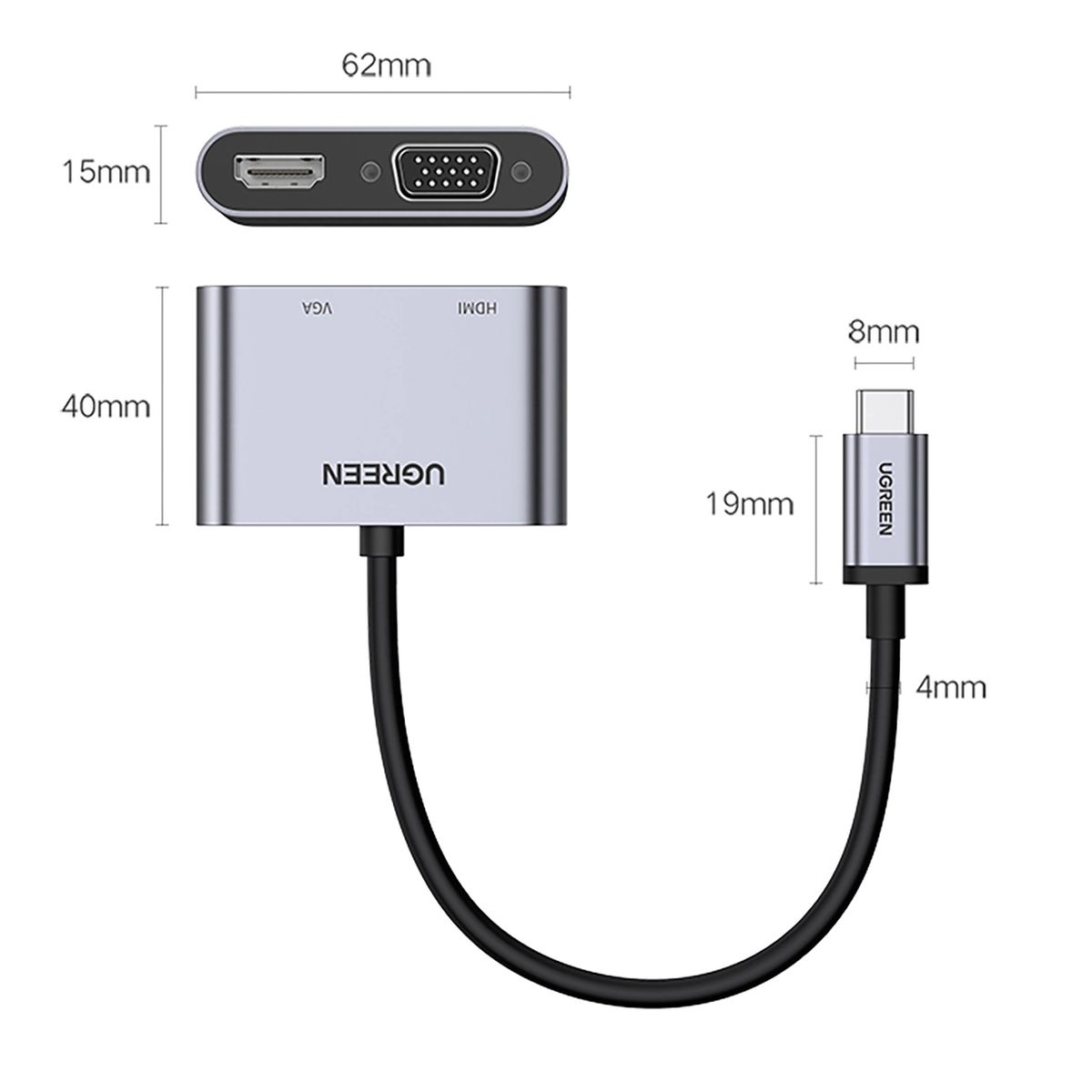 UGREEN - Ugreen Adaptador de Cable USB-C a HDMI VGA CM162 - 50505