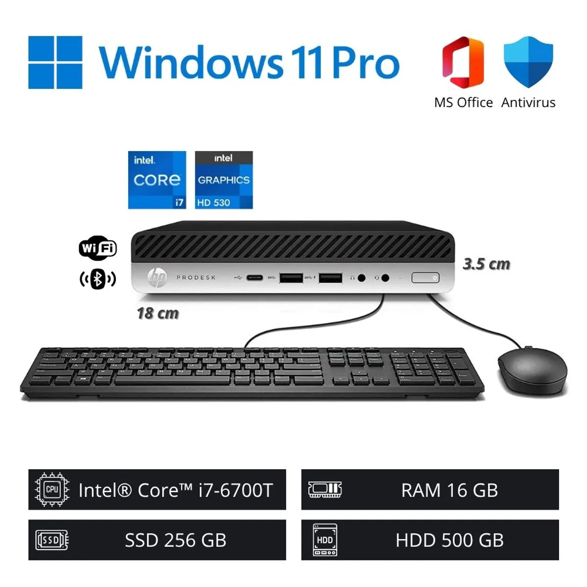 HP - Computadora PC HP Mini 400G3 WiFi Intel ci7-6700T 16GB RAM 256GB SSD + 500GB HDD
