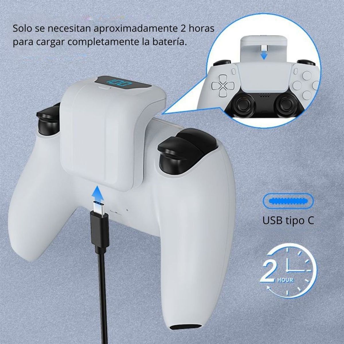 MIMD - Cargador de Batería para Mandos PS5 de 1500 mAh con Luz LED SND-2033