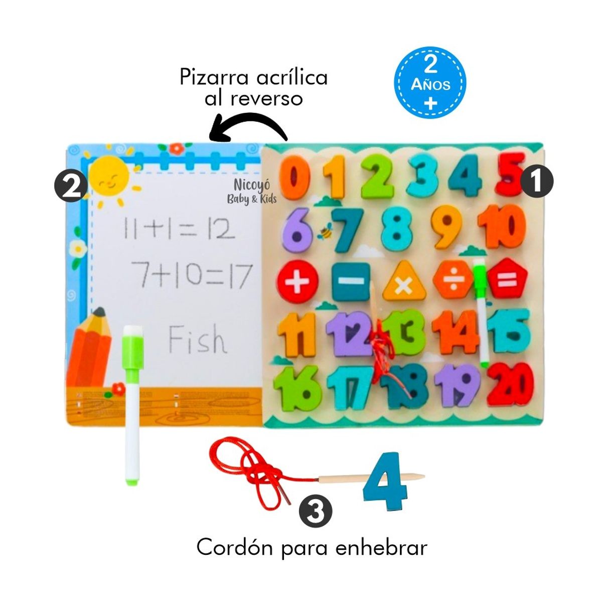 EDUCA - Juguete Rompecabezas Numérico 3 en 1 con Pizarra y Pasador