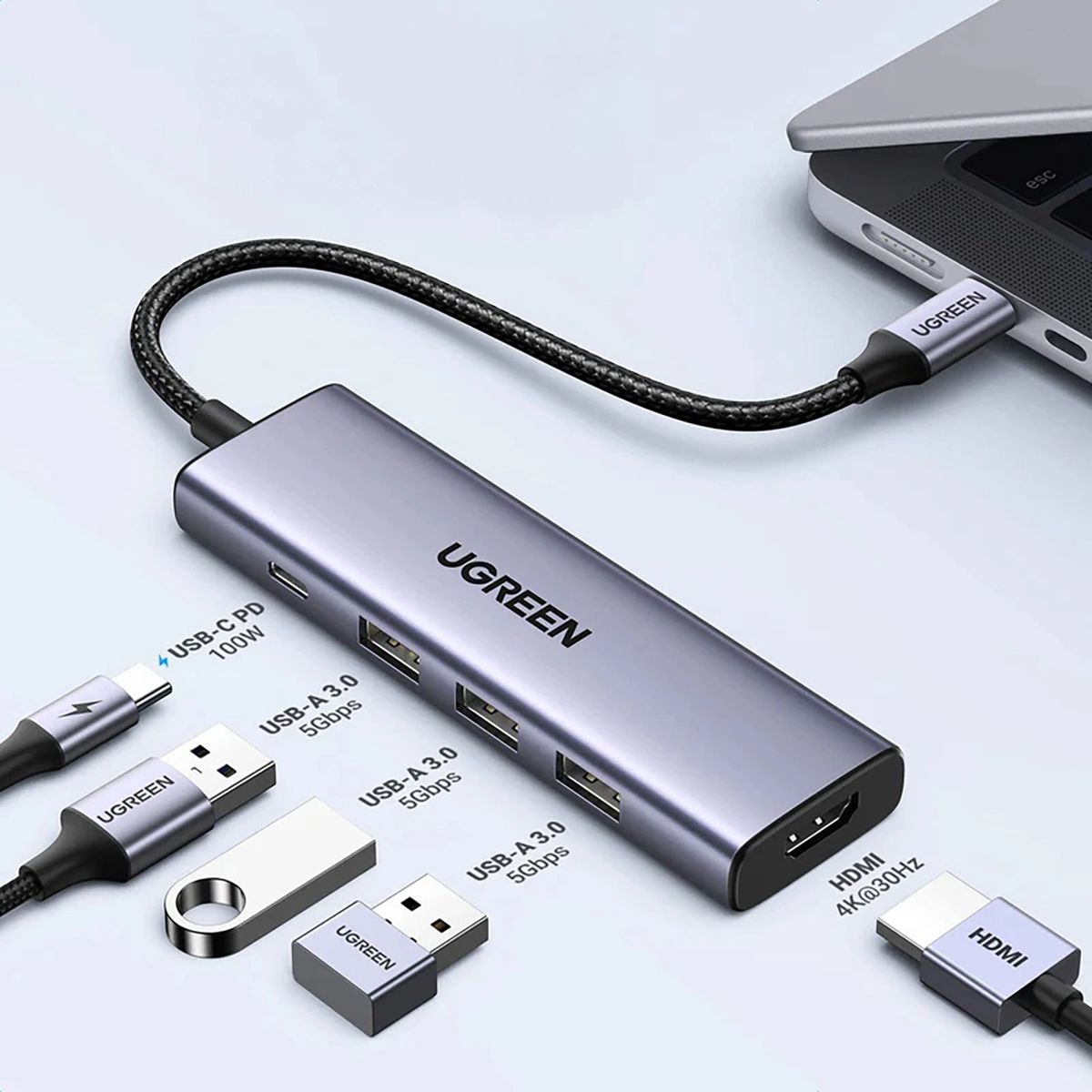 UGREEN - Ugreen Hub USB-C 5 en 1 HDMI 4K  USB 3.0 PD Power CM511 - 15597