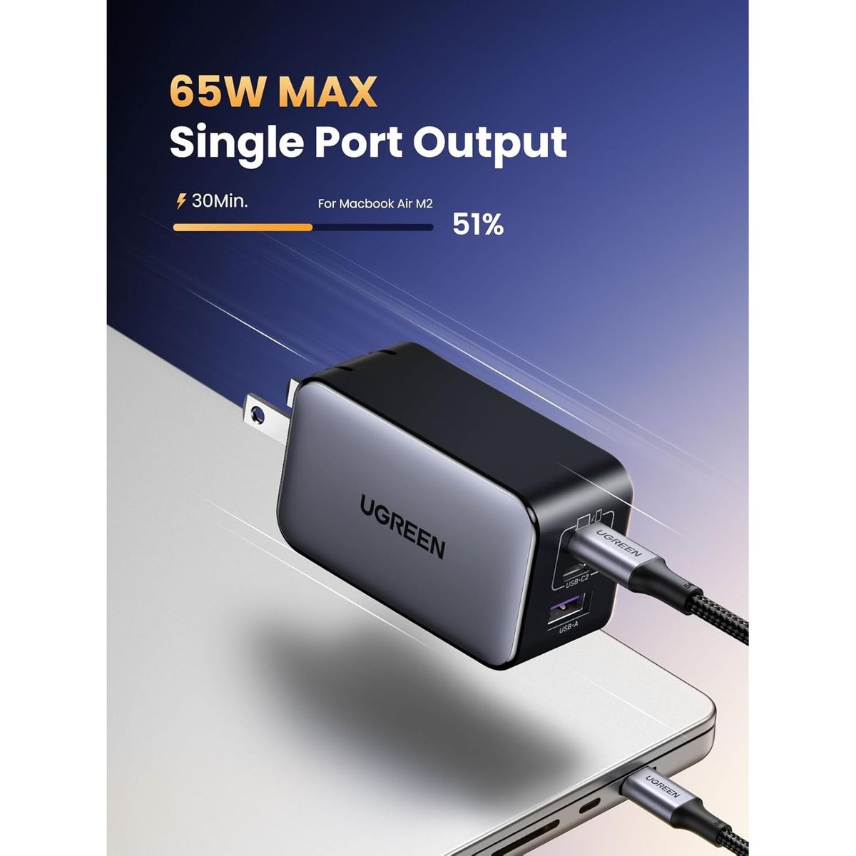 UGREEN - Ugreen Cargador Nexode USB-C 65W 3 Puertos GaN CD244 - 10334