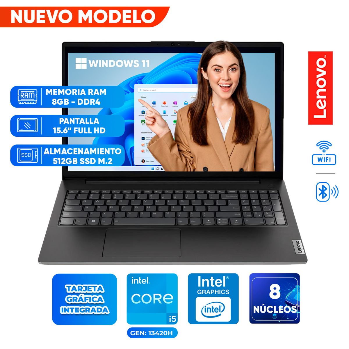 LENOVO - Laptop Lenovo V15 G4 IRU, Core i5-13420H, 8GB DDR4, 512GB SSD, 15.6 FHD TN