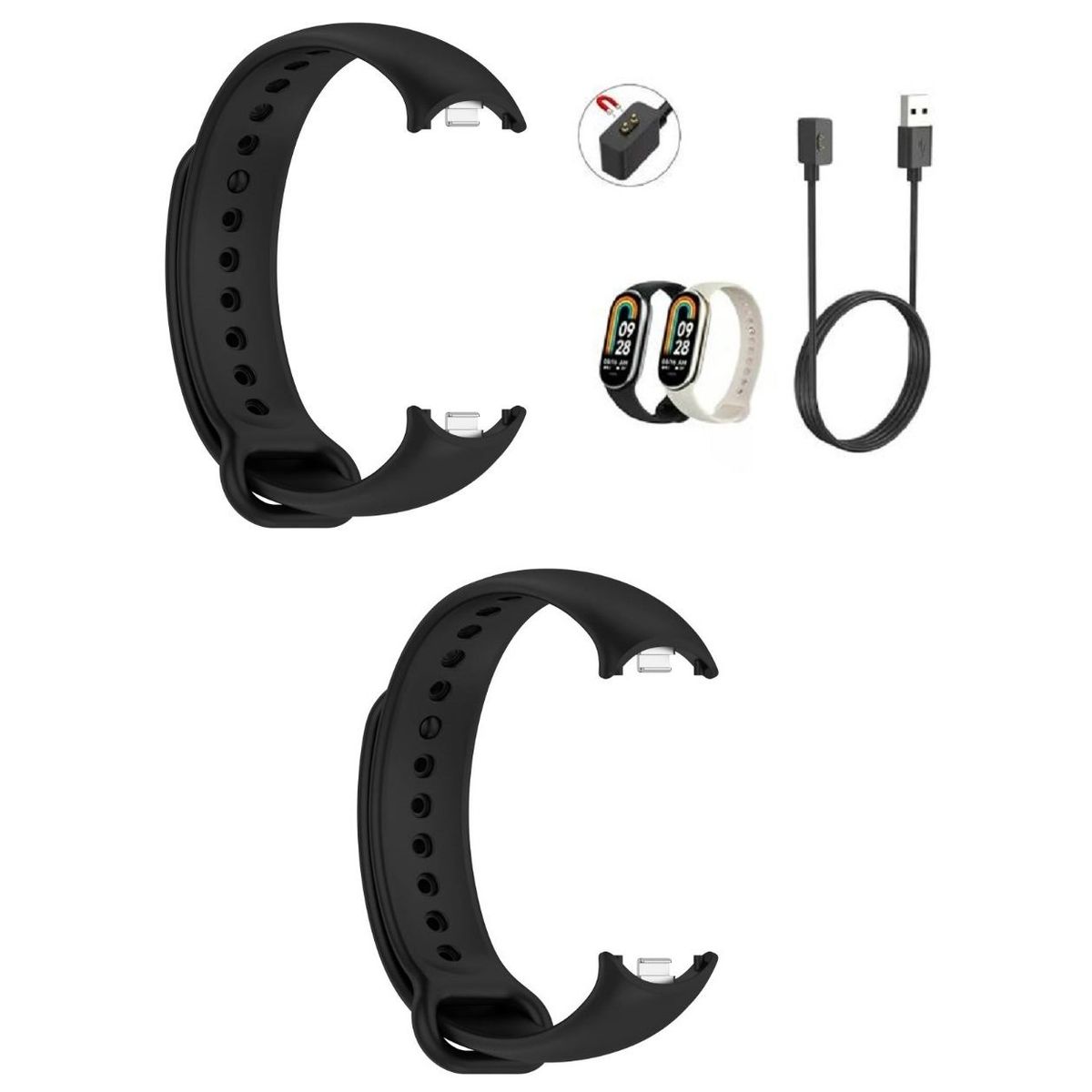 GENERICO - Cargador + 2 correas para Xiaomi Mi Band 8, 9, 10
