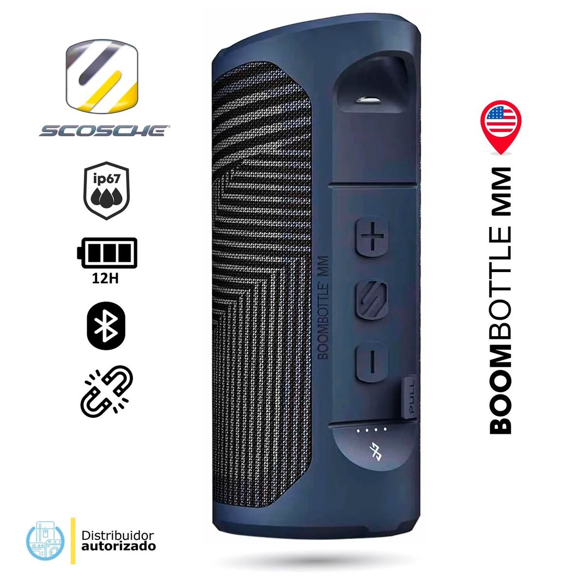 SCOSCHE - Parlante Portátil SCOSCHE Magic Mount Boombottle - Blue Hatch