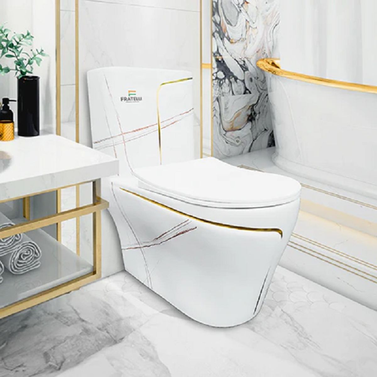 FRATELLI - INODORO ONE PIECE MARMOLEADO BLANCO CON DORADO 8676MGL2