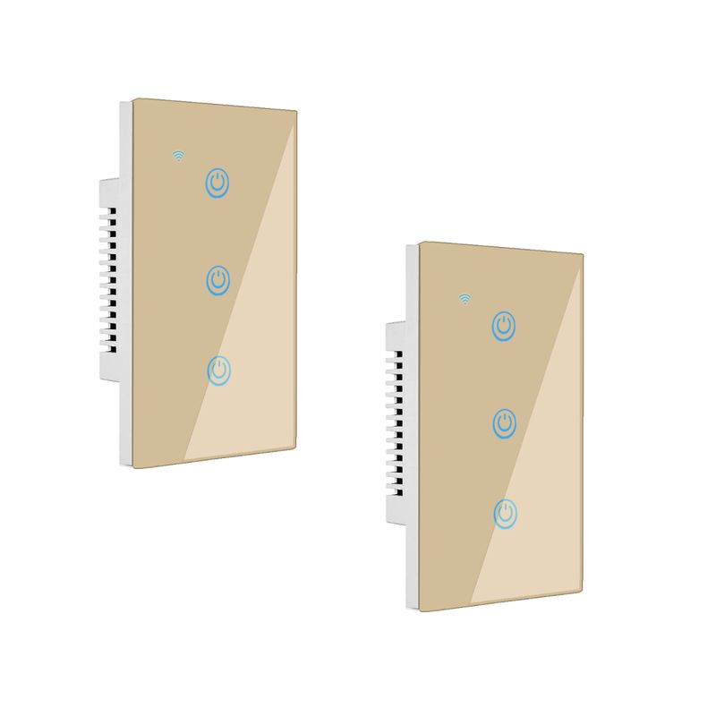 OEM - Pack 2 Interruptores Inteligente Wifi 3 Botones Con/Sin Neutro Dorado