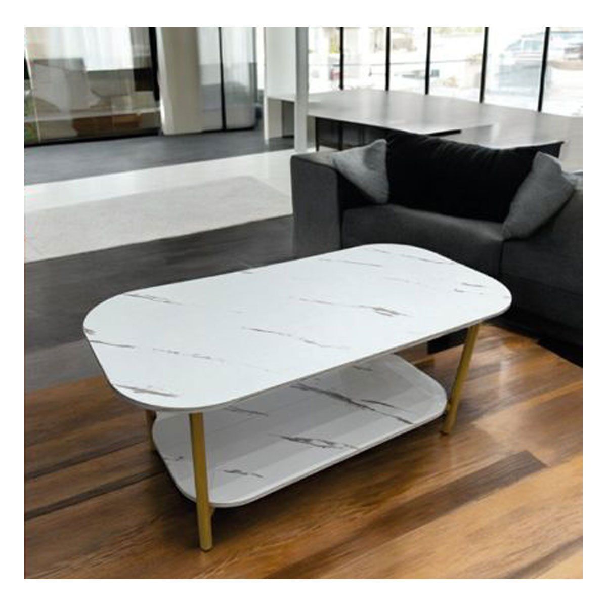 GENERICO - Mesa De Centro Sala Salita 2 Niveles Semi Ovalada Elegante ZZ1011