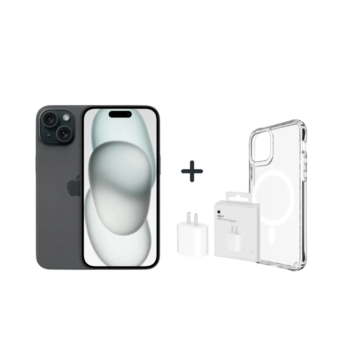 APPLE - IPHONE 15 128GB CHIP FISICO  NEGRO + CARGADOR + CASE PROTECTOR