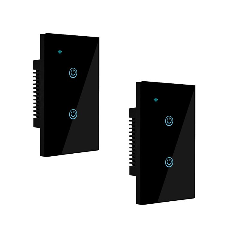 OEM - Pack 2 Interruptores Inteligente Wifi 2 Botones Con/Sin Neutro Negro