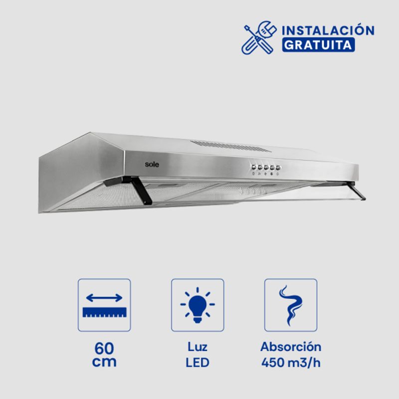SOLE - Campana Extractora Roma Sole Acero Inoxidable 60cm