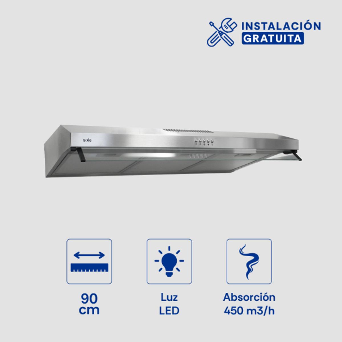 SOLE - Campana Inoxidable SOLE Roma 90cm 2m