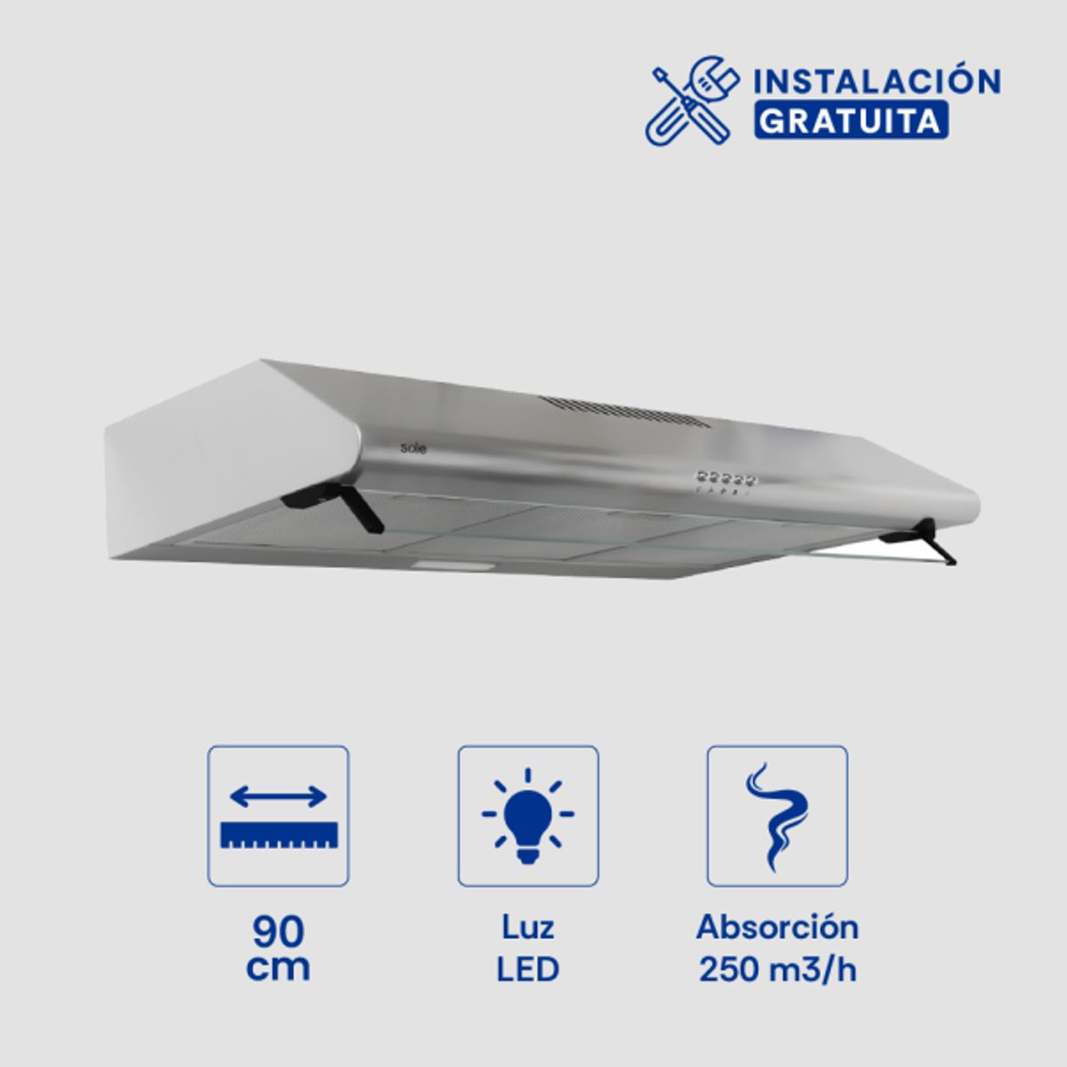 SOLE - Campana Extractora Hera Sole Acero Inoxidable 90cm TURE22CO