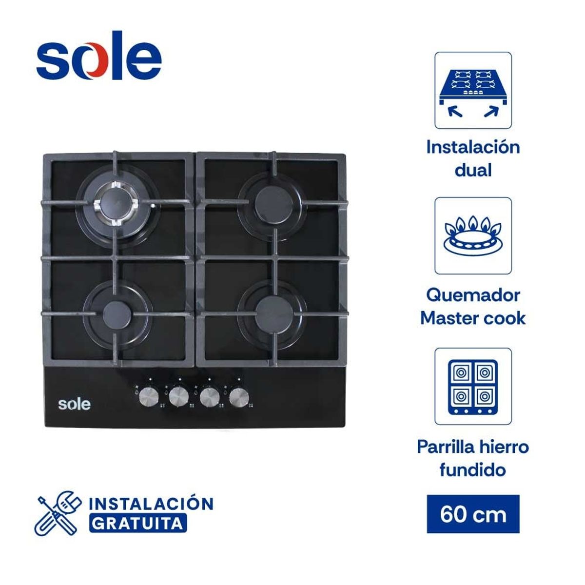 SOLE - Cocina GLP Empotrable Sole SOLCO045V2 4 Hornillas