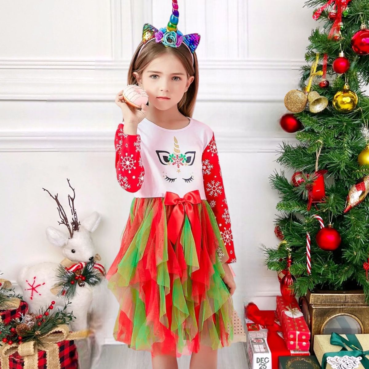 GENERICO - VESTIDO PARA NIÑAS DE NAVIDAD