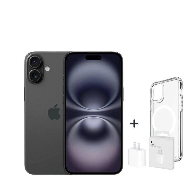 APPLE - iPhone 16 128GB  COLOR NEGRO + CARGADOR + CASE PROTECTOR