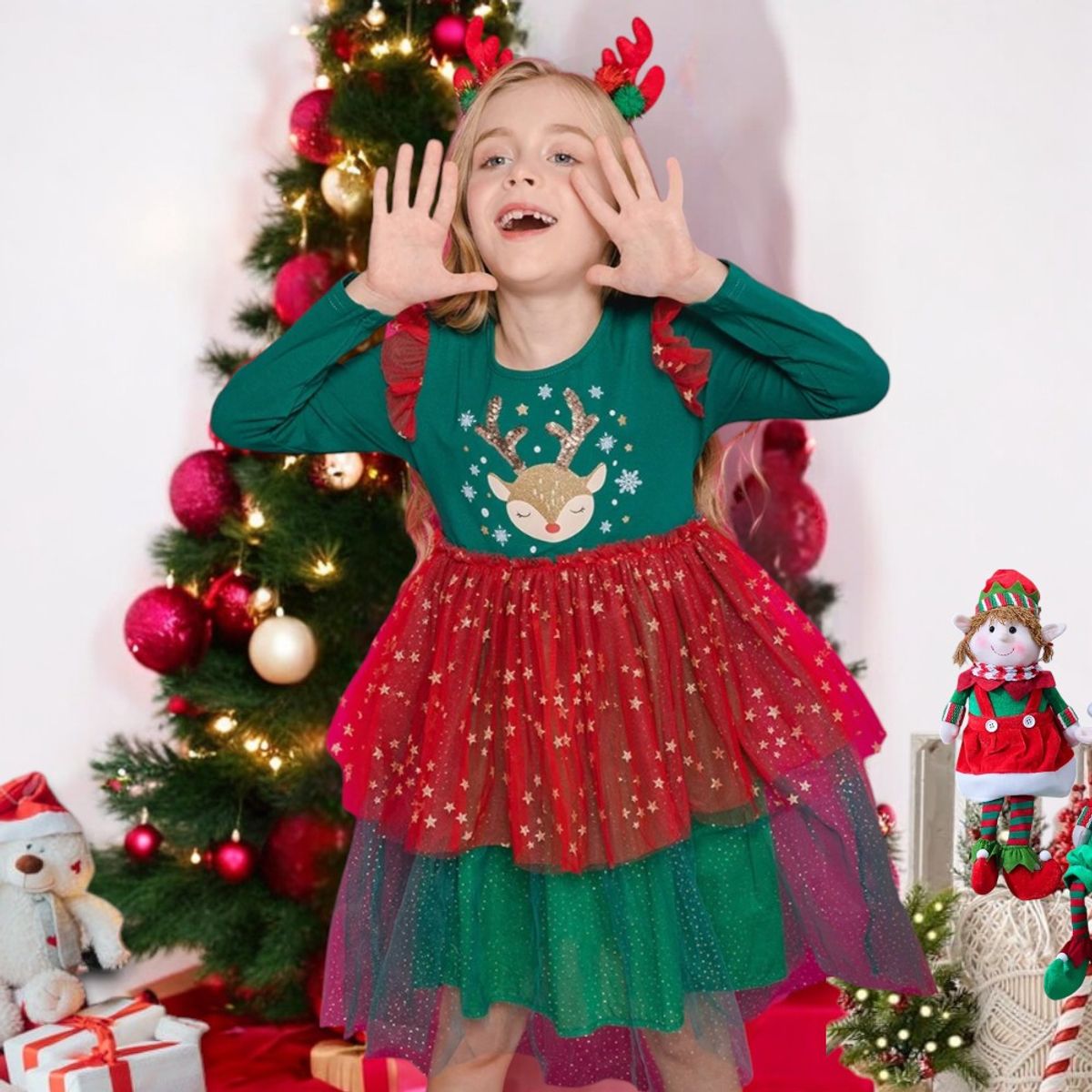 GENERICO - VESTIDO PARA NIÑA DE NAVIDAD - CON DETALLES DE LENTEJUELAS