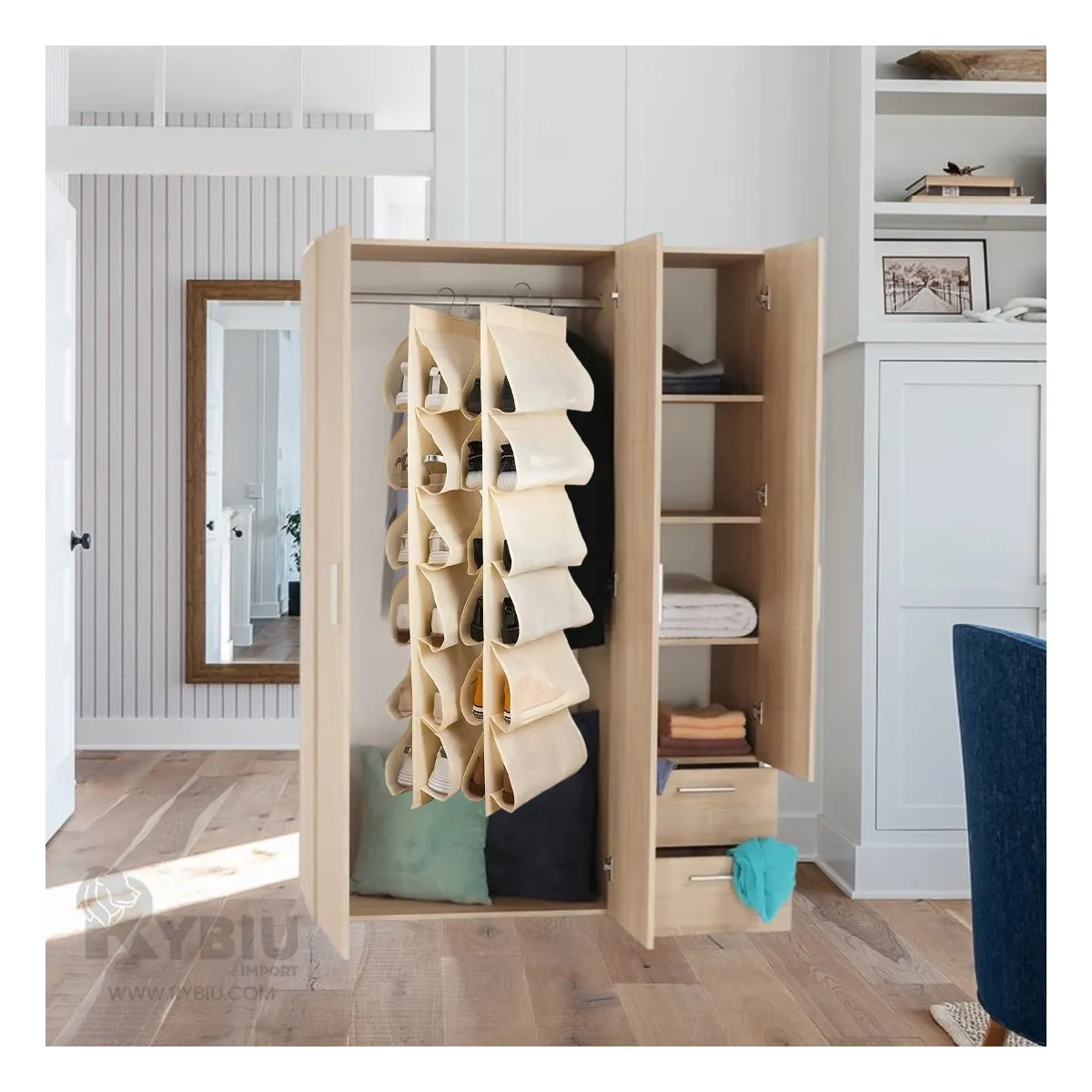 RYBIU IMPORT - Zapatera con Gancho para Colgar en Crema Y+Regalo Stickers