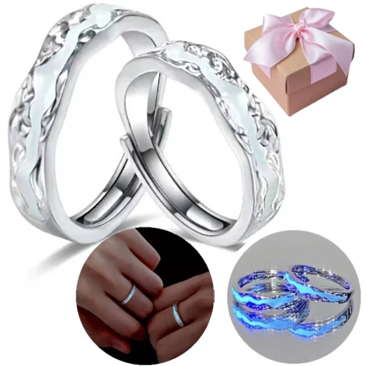 NO LOGO - Anillo Promesa Amor Regalo Aniversario Pareja 2 Luminoso