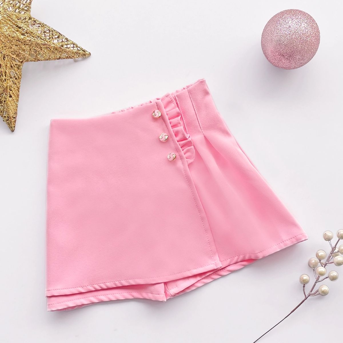 KIDS MASHMELO - Falda de Color Entero con Solapa y Venas para Niña - Kids Mashmelo