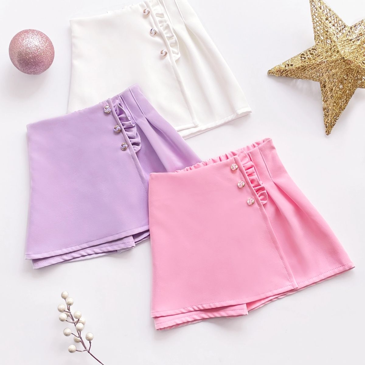 KIDS MASHMELO - Falda de Color Entero con Solapa y Venas para Niña - Kids Mashmelo