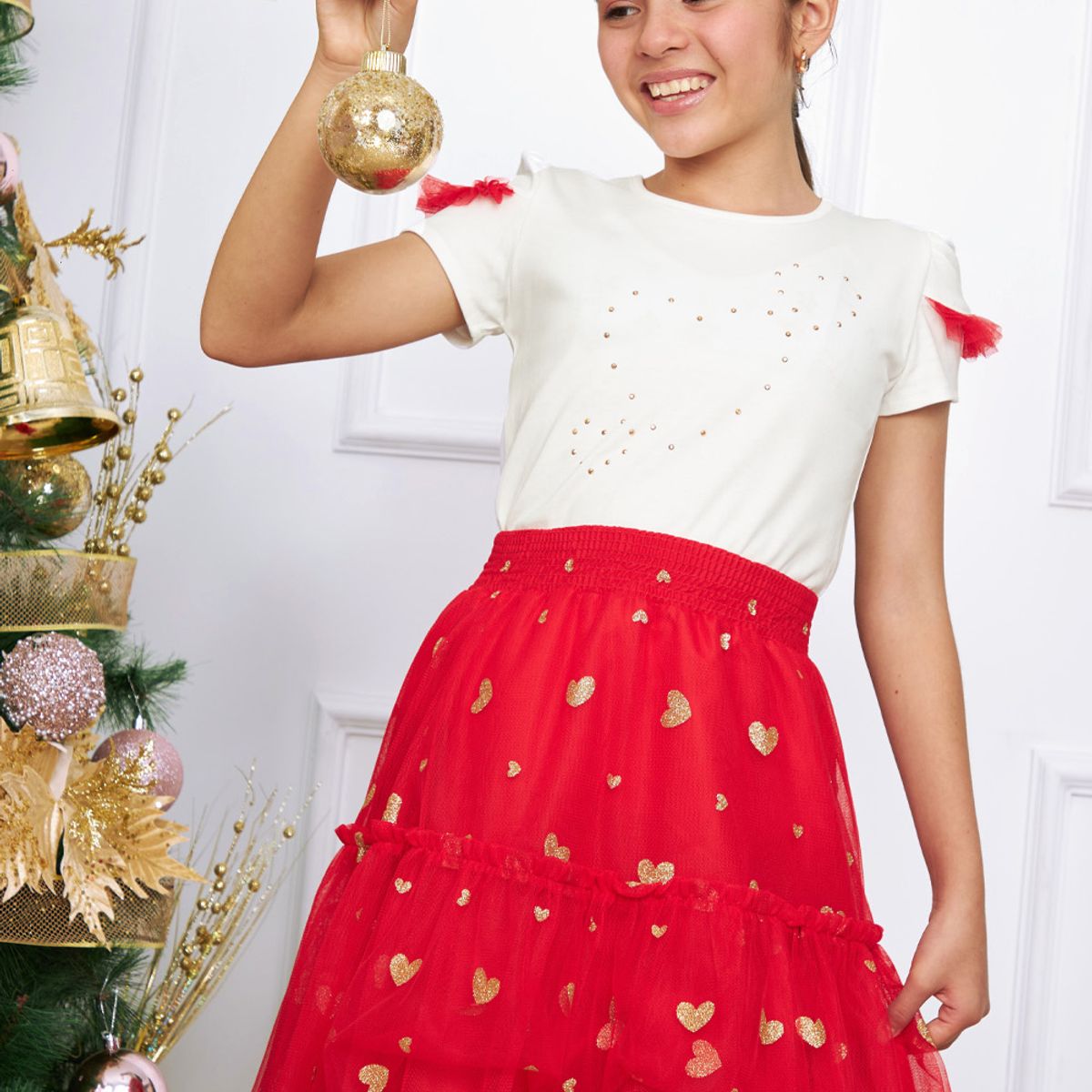 KIDS MASHMELO - Falda en Tull de Corazones para Niñas -Kids Mashmelo