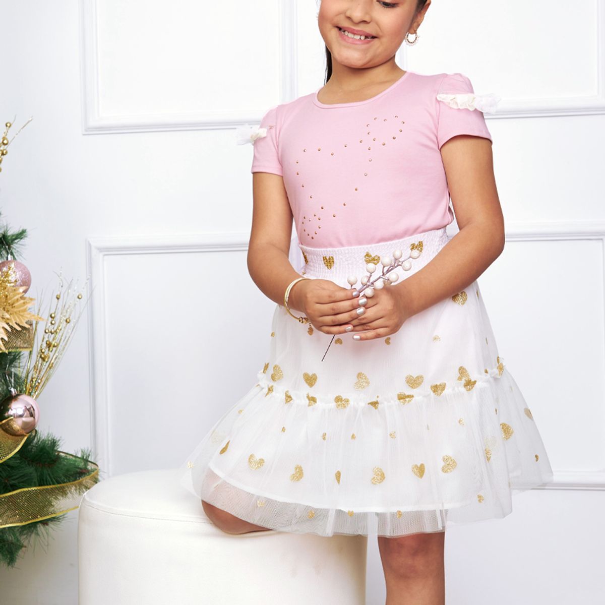 KIDS MASHMELO - Falda en Tull de Corazones para Niñas -Kids Mashmelo