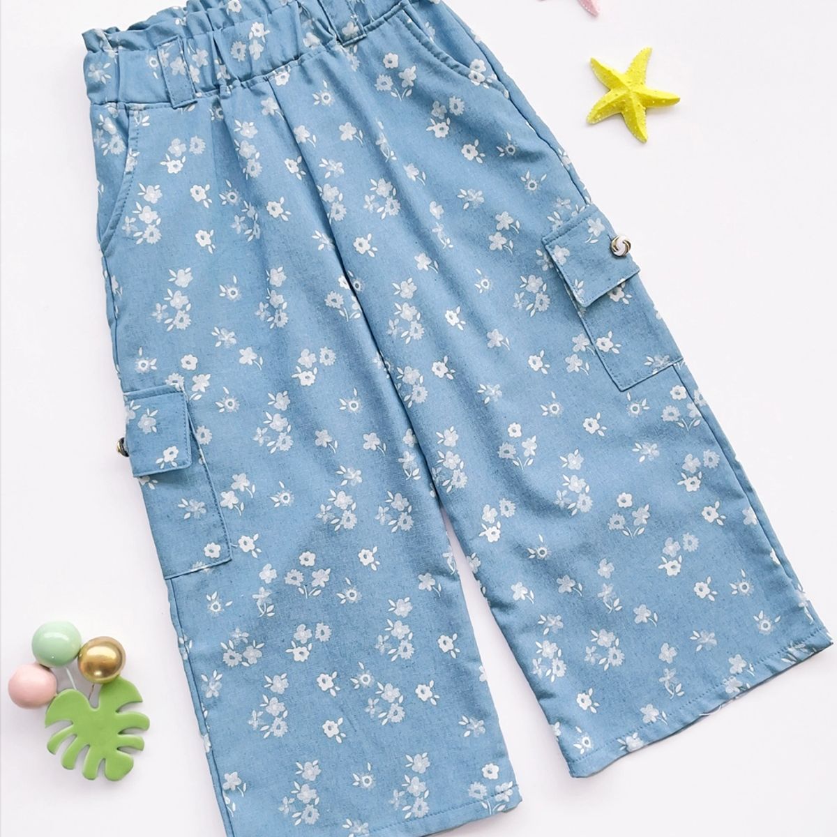 KIDS MASHMELO - Pantalon Chambray Cargo para Niña - Kids Mahmelo