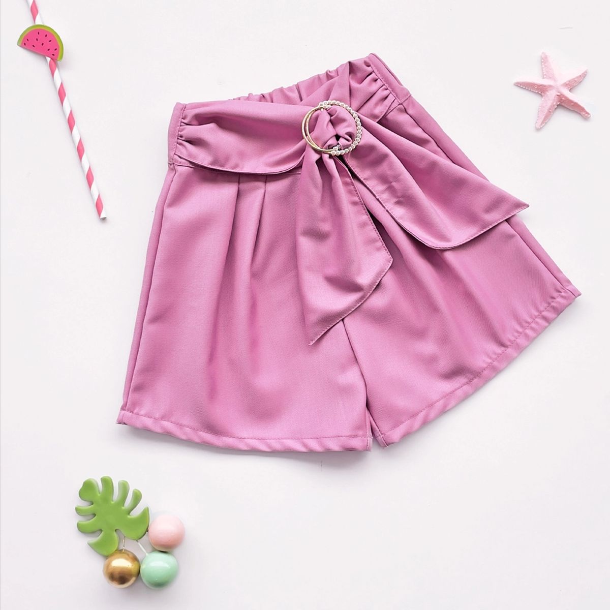 KIDS MASHMELO - Short con Pinzas y Lazo para Niña - Kids Mahmelo