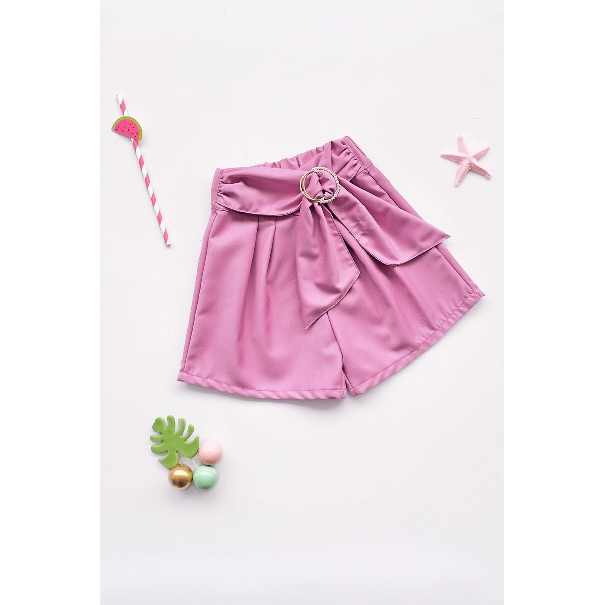 KIDS MASHMELO - Short con Pinzas y Lazo para Niña - Kids Mahmelo