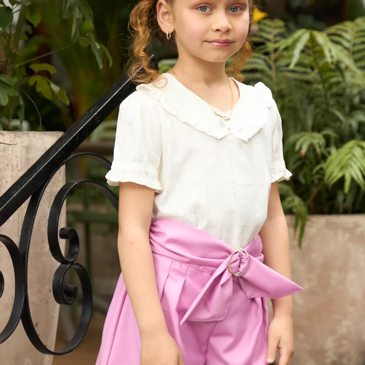 KIDS MASHMELO - Short con Pinzas y Lazo para Niña - Kids Mahmelo