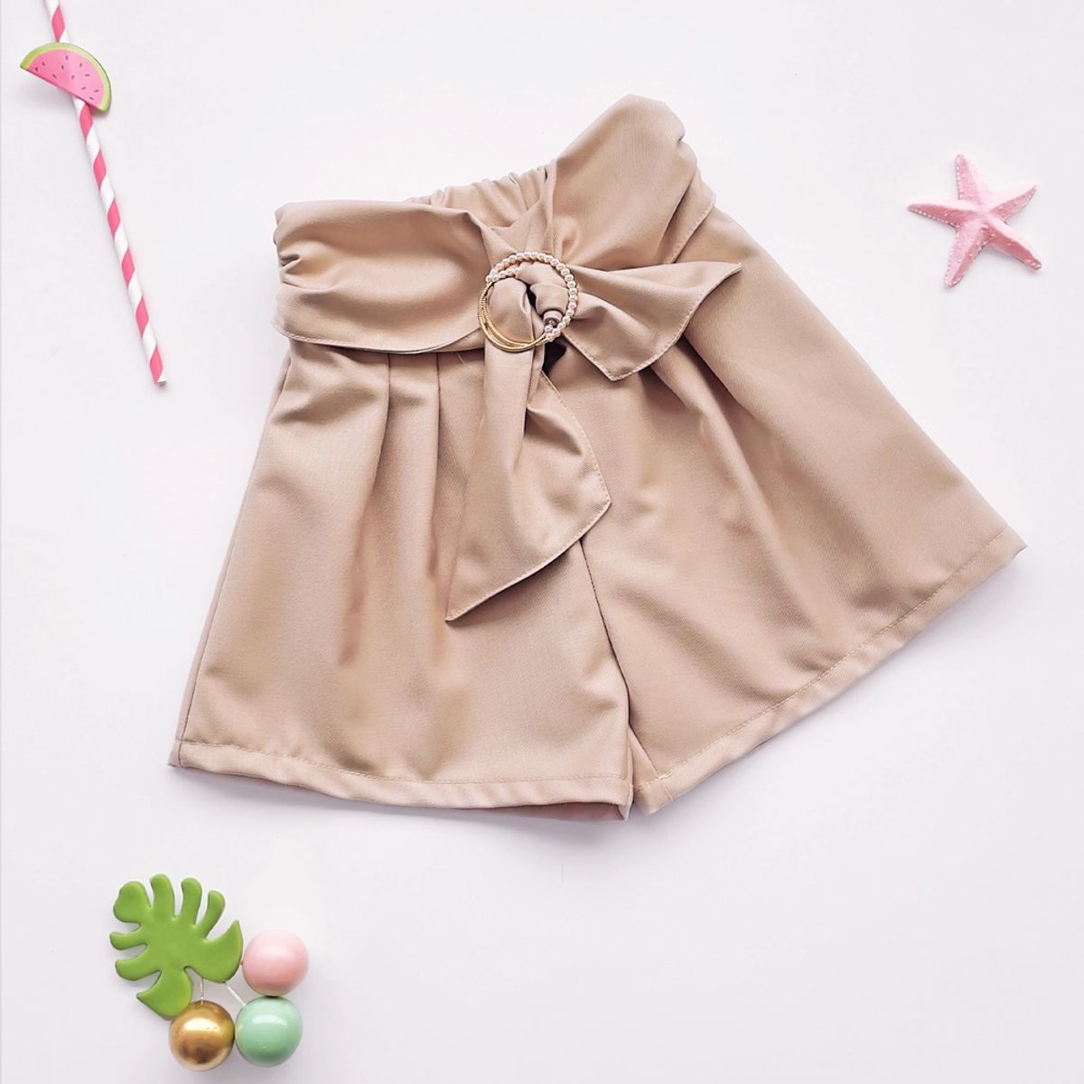 KIDS MASHMELO - Short con Pinzas y Lazo para Niña - Kids Mahmelo