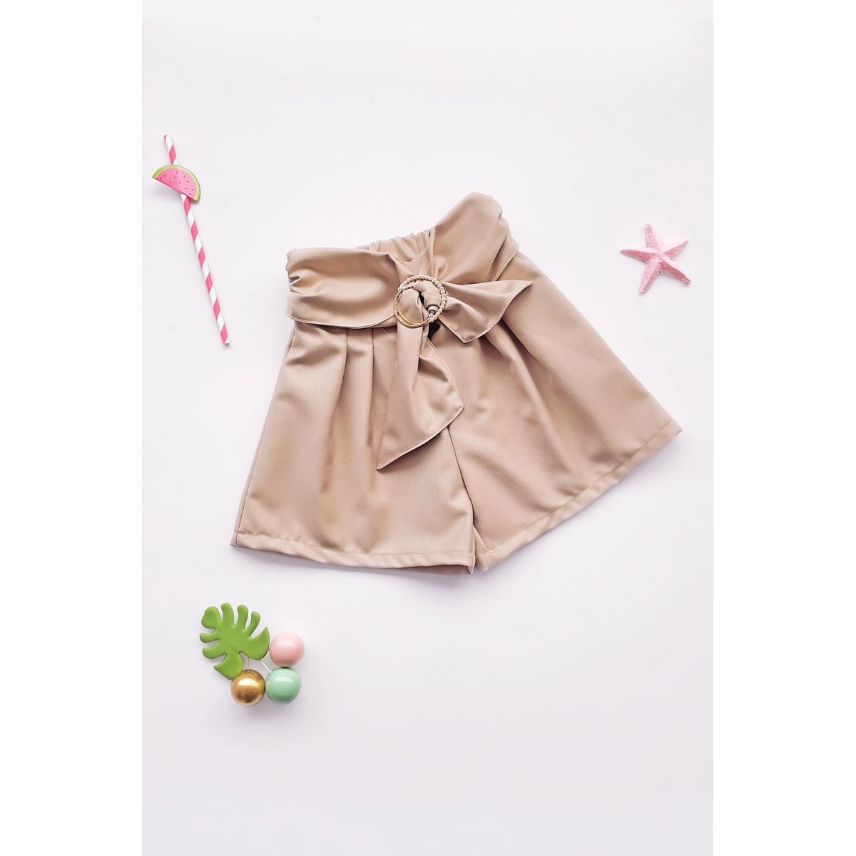 KIDS MASHMELO - Short con Pinzas y Lazo para Niña - Kids Mahmelo
