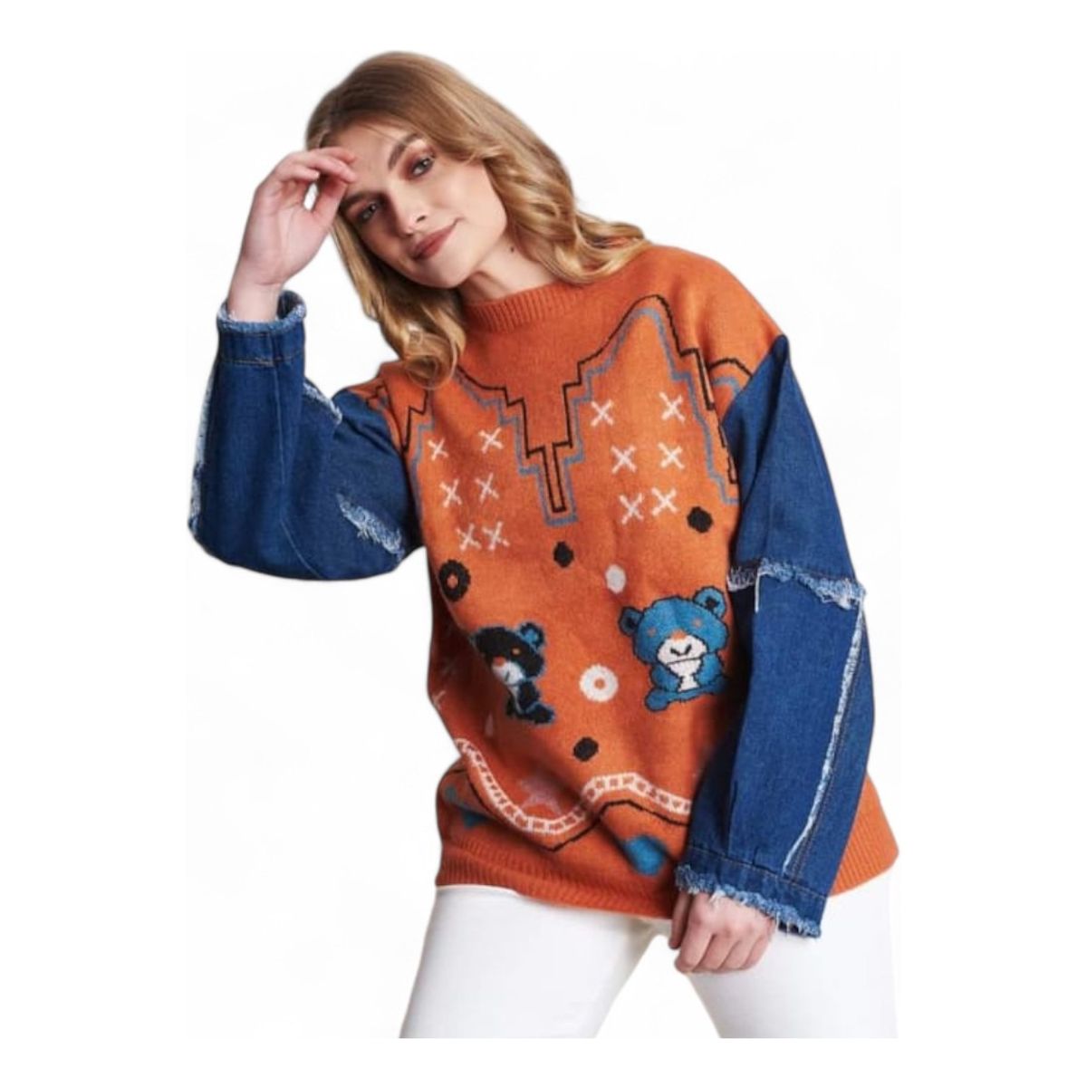 GENERICO - Chompa Mujer Jean Mangas Ev-85 Color Naranja