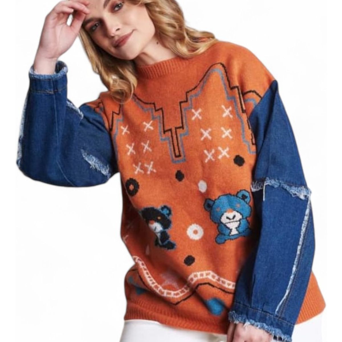 GENERICO - Chompa Mujer Jean Mangas Ev-85 Color Naranja