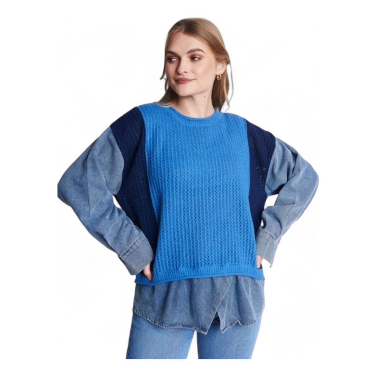 GENERICO - Chompa Mujer Jean Mangas Ev-85 Color Celeste