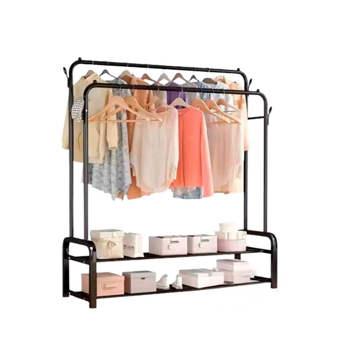 RYBIU IMPORT - Estante Perchero Doble con 2 Niveles Inferiores en Negro