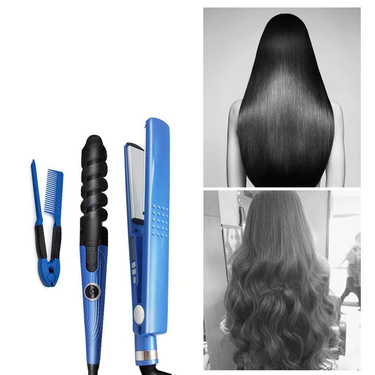 GENERICO - Kit Combo Plancha Rizador Peine Para El Cabello