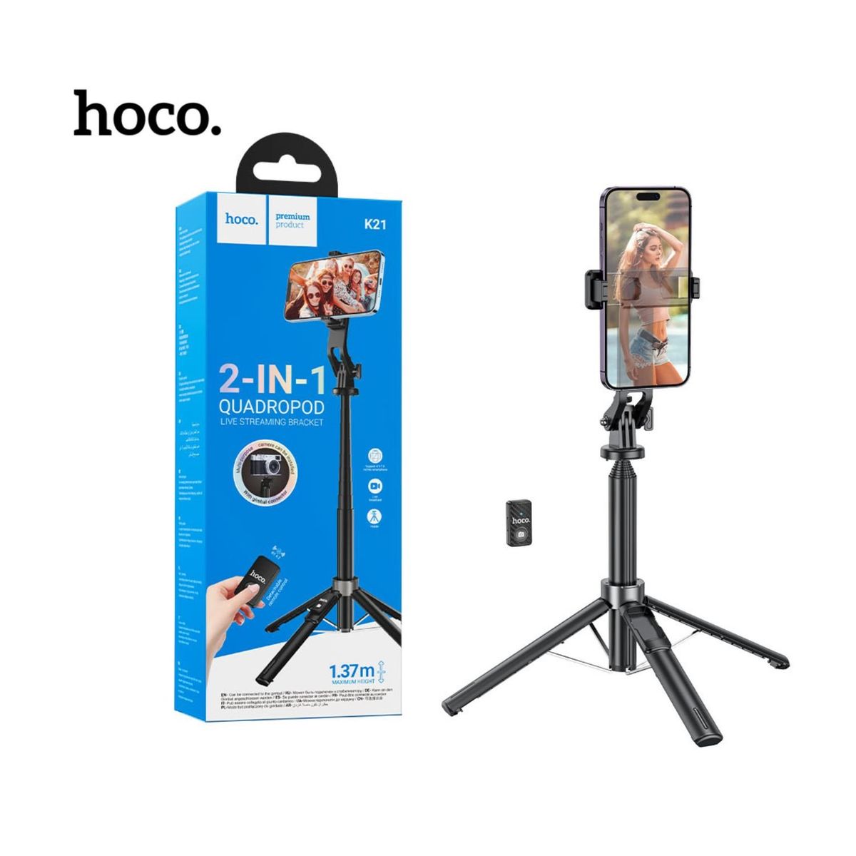 HOCO - Trípode Soporte para Selfie con Bluetooth Hoco - K21