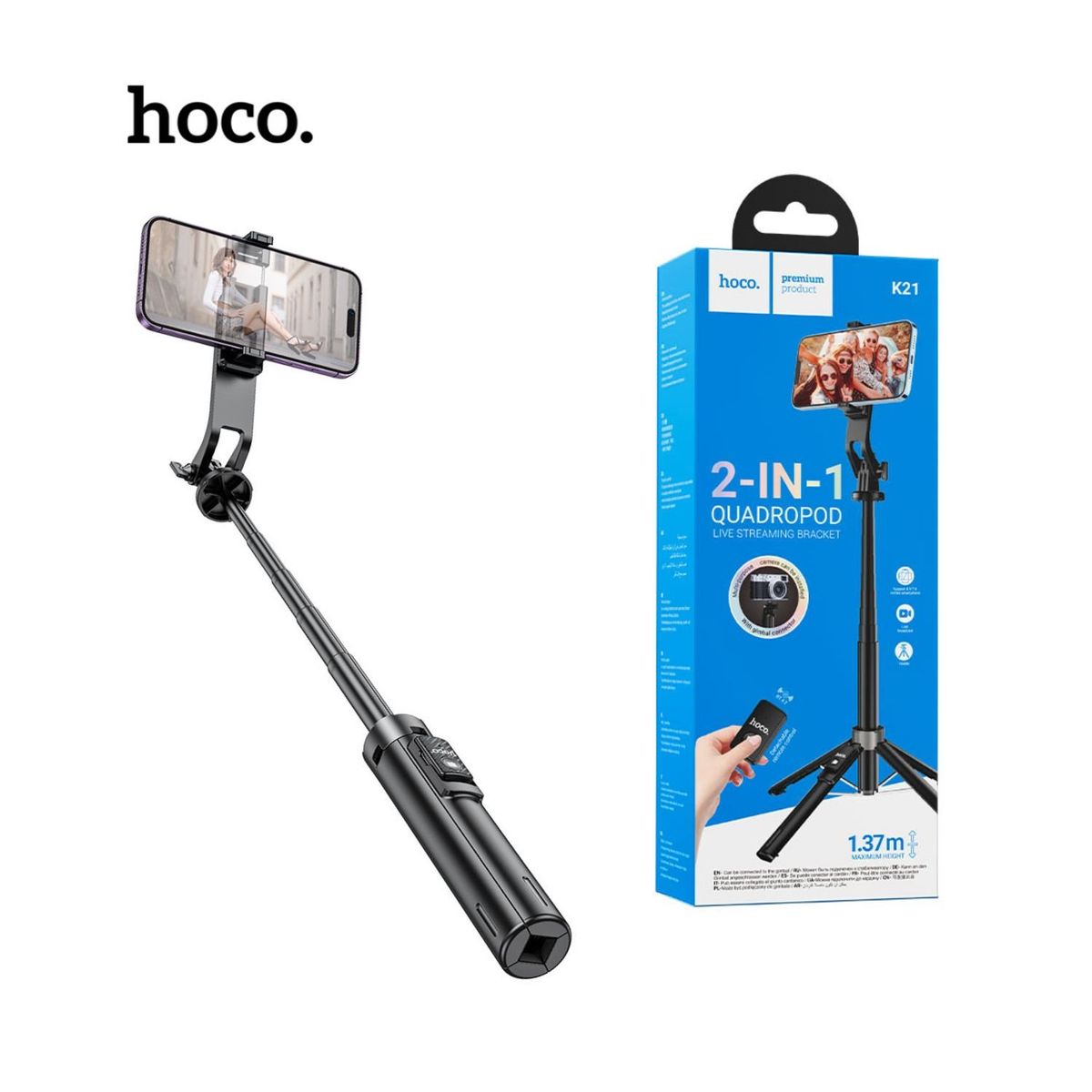 HOCO - Trípode Soporte para Selfie 2en1 con Bluetooth Hoco - K21