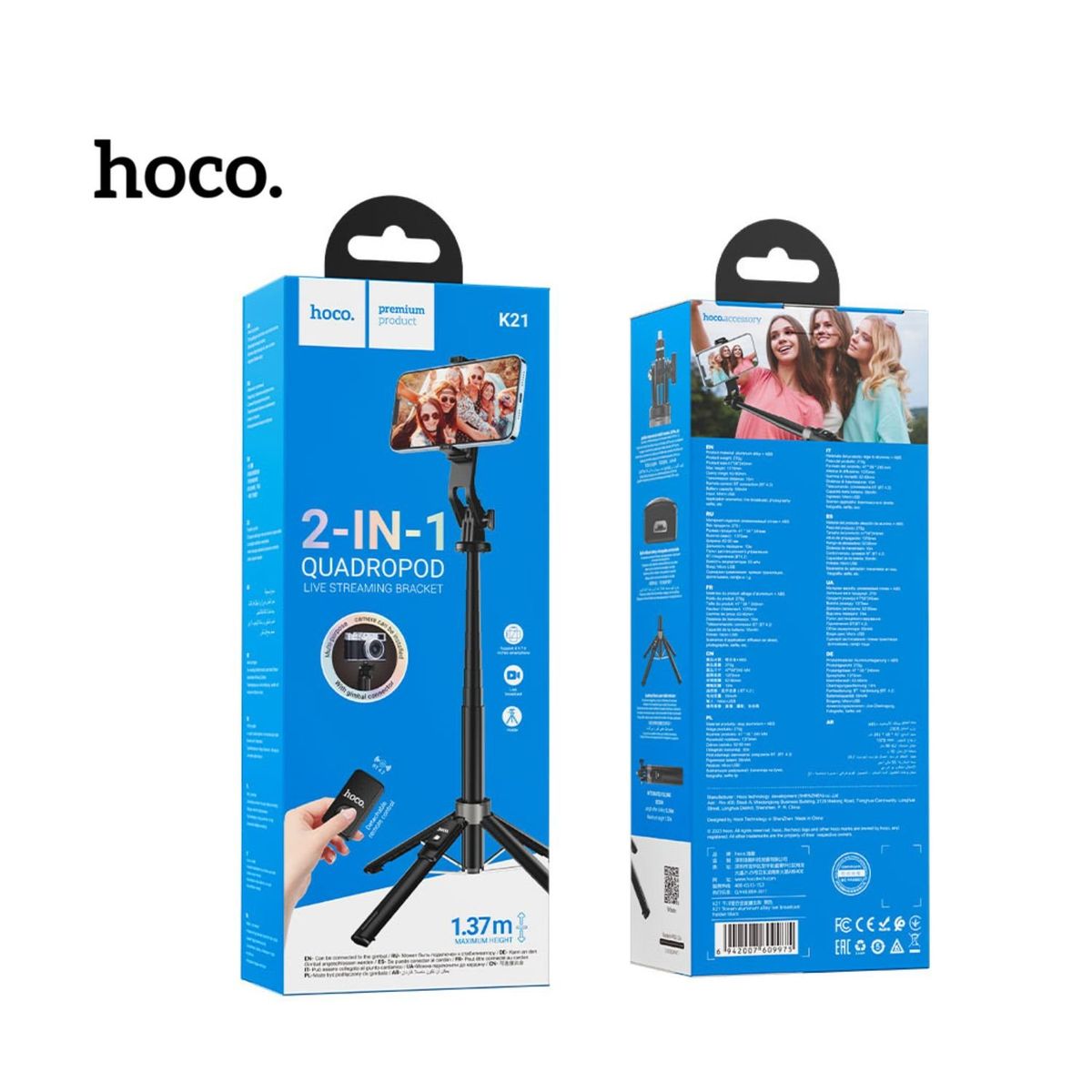 HOCO - Trípode Soporte para Selfie 2en1 con Bluetooth Hoco - K21