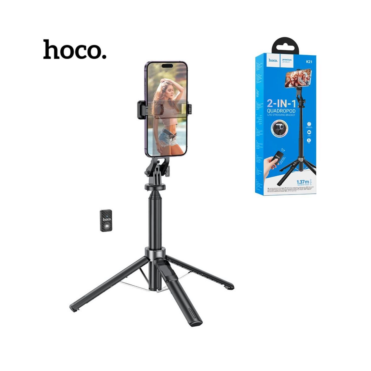 HOCO - Soporte Trípode 2en1 para Selfie con Bluetooth Hoco - K21