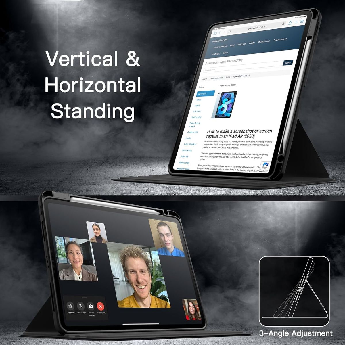 GENERICO - Funda case para iPad Pro 11 iPad Air 5/4 generación GIRATORIO - NEGRO