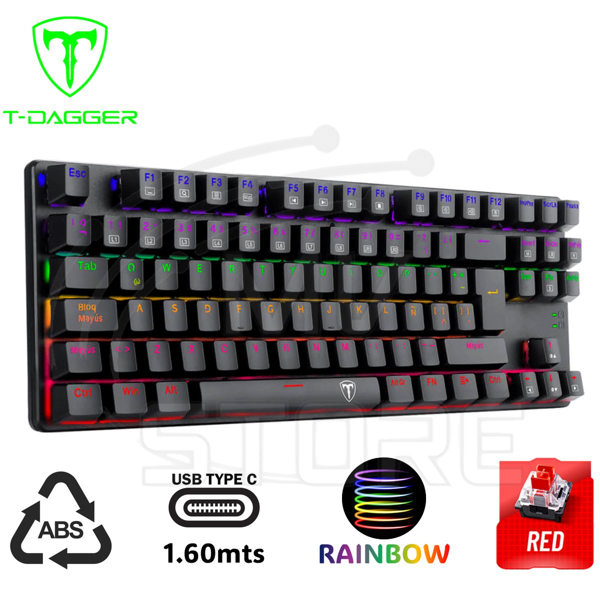 T-DAGGER - Teclado Mecanico T-Dagger Bora Rainbow T-TGK313-RD Español Red Switch