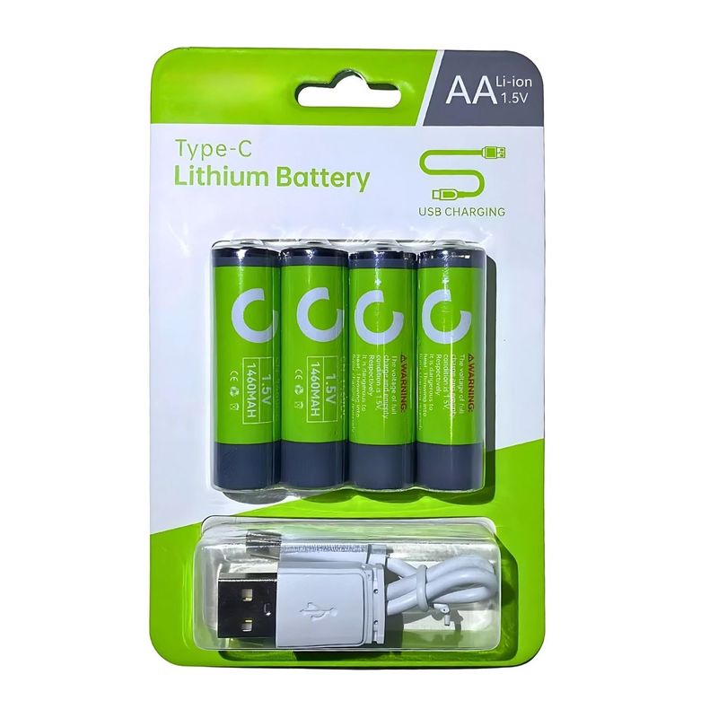 CAFINI - Pilas recargables AA Pack de 4 unidades Carga tipo C-1000 Ciclos