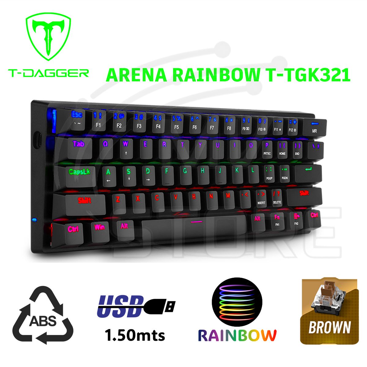 T-DAGGER - Teclado Mecanico T-Dagger Arena Rainbow T-TGK321 Español BrownSwitch