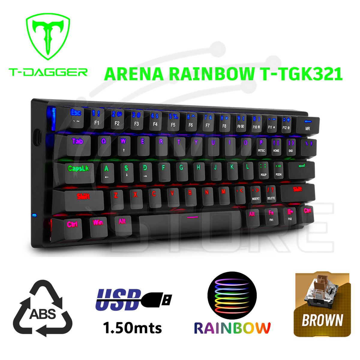 T-DAGGER - Teclado Mecanico T-Dagger Arena Rainbow T-TGK321 Español BrownSwitch